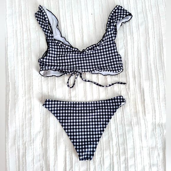 Zaful Black and White Gingham Bikini Size S - Picture 2 of 4